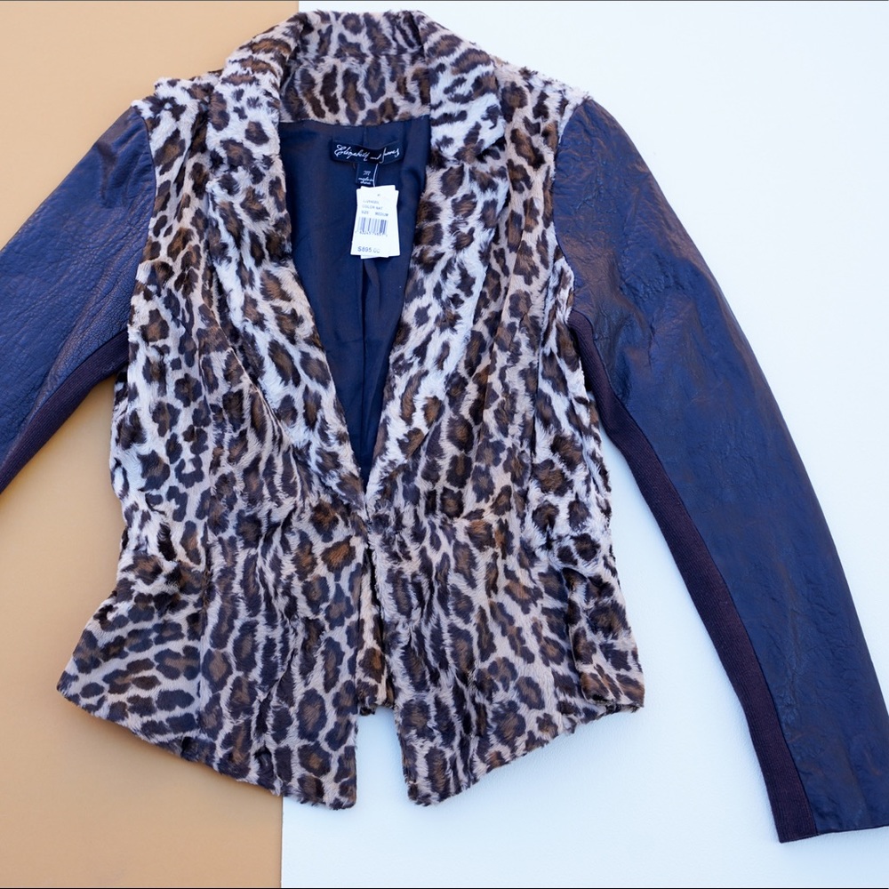 Cheetah fur leather armed jacket